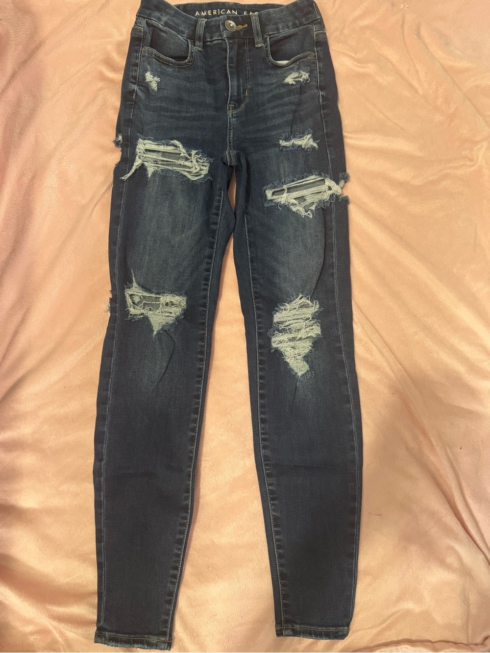American Eagle Outfitters Dark Blue Distressed High-Rise Skinny Jeans